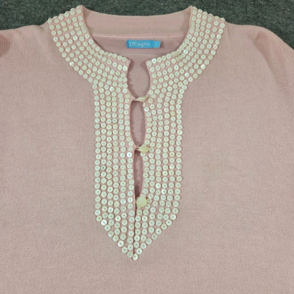 J.McLaughlin Womens Light Pink Sequin Embellished Split Neck Knit Sweater Large - Picture 4 of 7